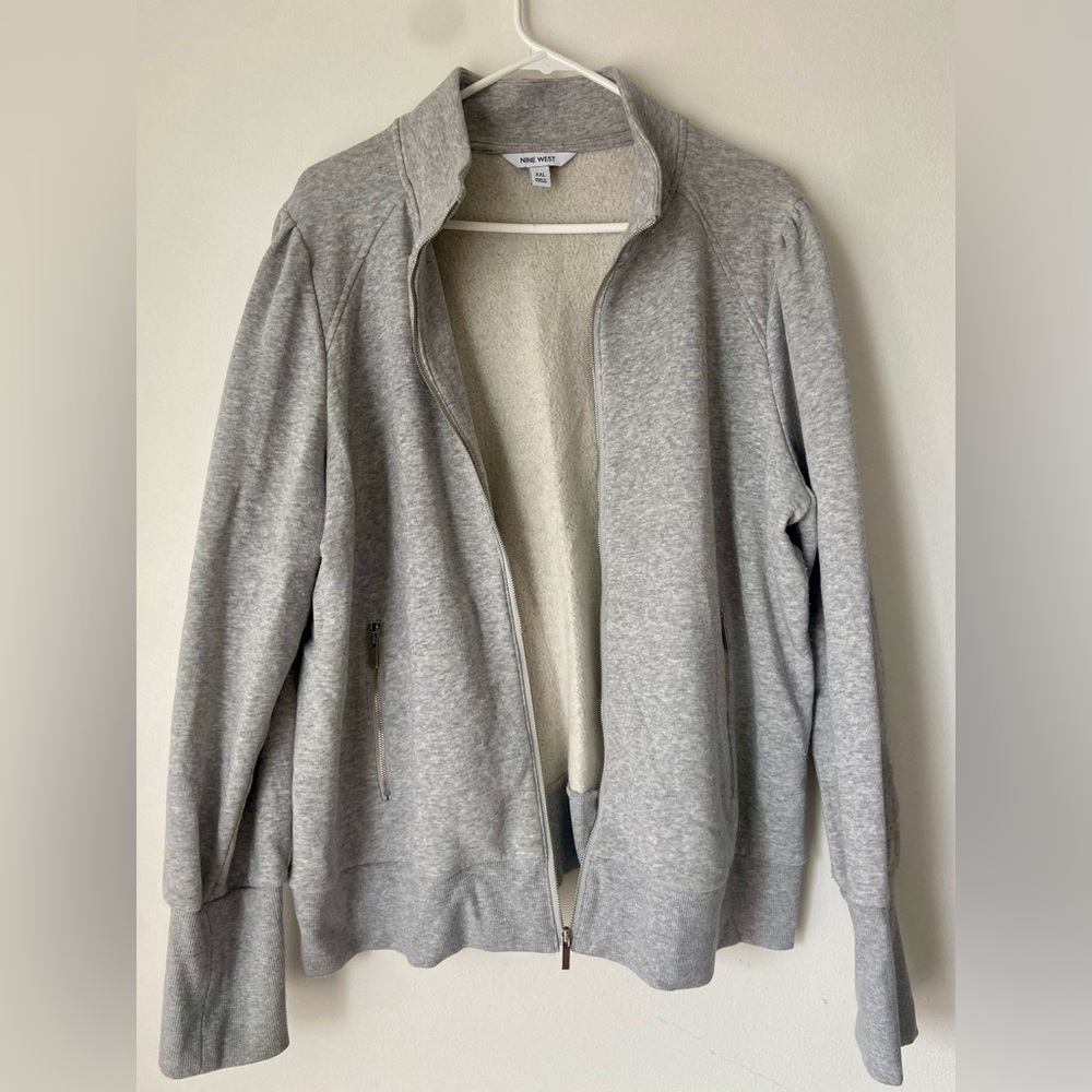 Nine West Gray Bomber Jacket with Ribbed Cuffs - Picture 3 of 9